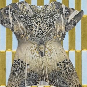 Y2K sheer paisley print babydoll waist top